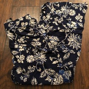 Blue Floral Wide Leg Linen Pants